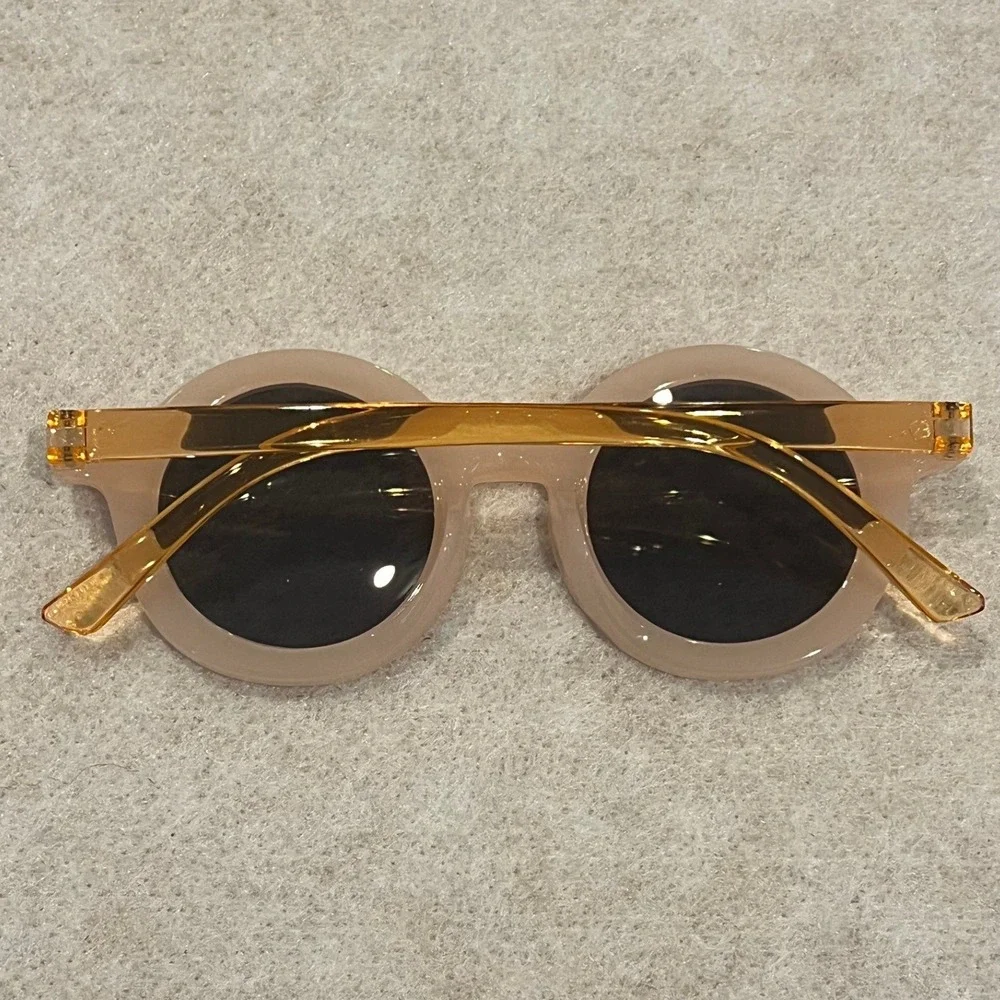 Kids Round Chunky Sunglasses Beige Amber Retro Vintage Style Shades